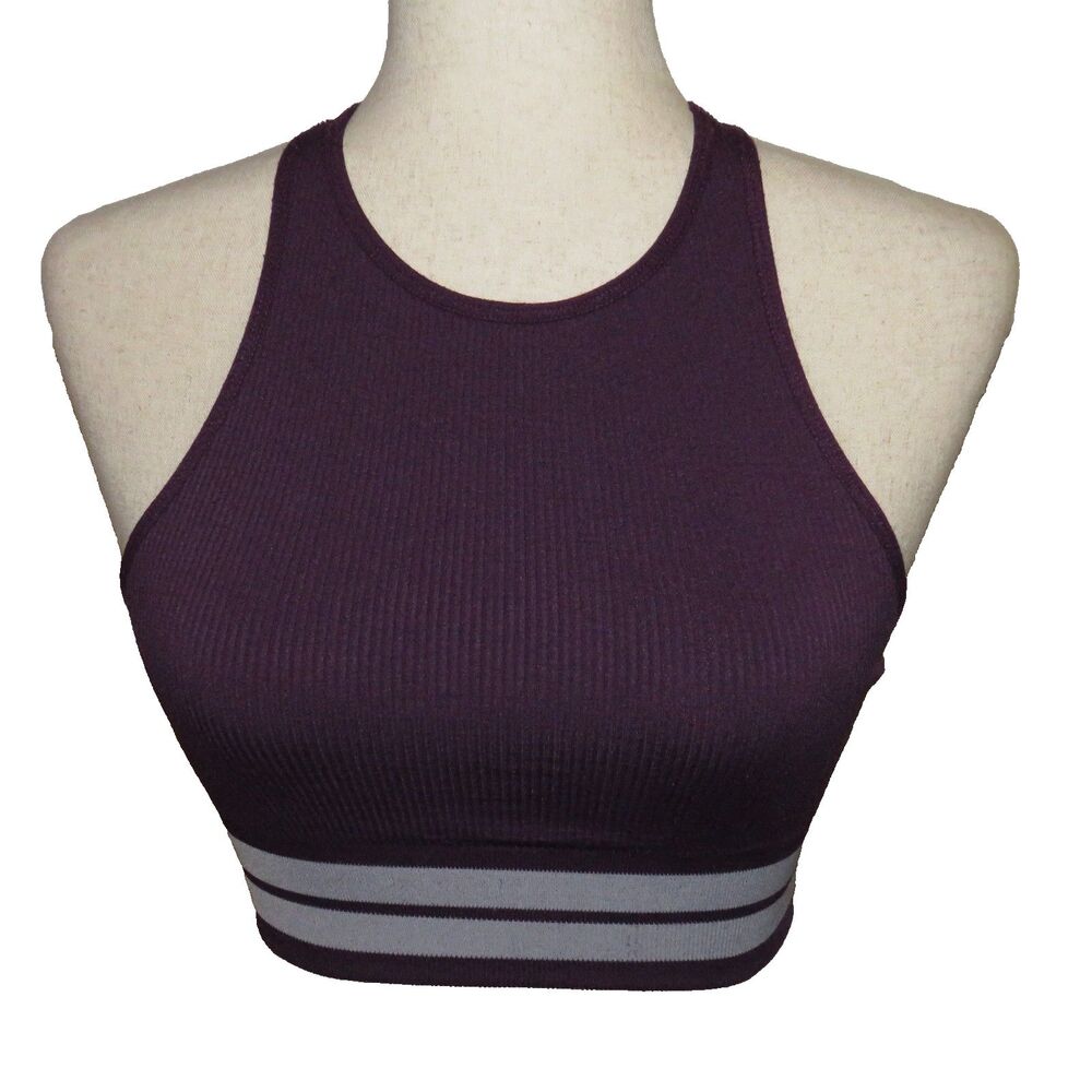 Spiritual Gangster Purple Ribbed Stripe Racerback Sports Bra Size XS-S